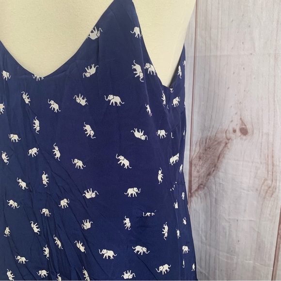 Yumi Kim Revolve Vina Dress Size L Navy Elephant Print Silk Drop Waist - Picture 8 of 11